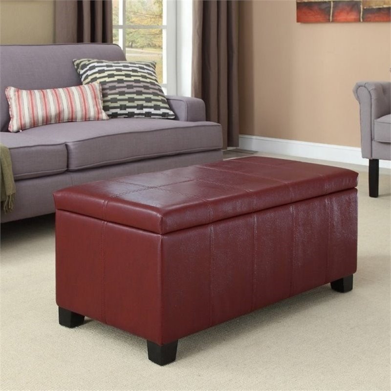 Pemberly Row Faux Leather Storage Bench in Radicchio Red