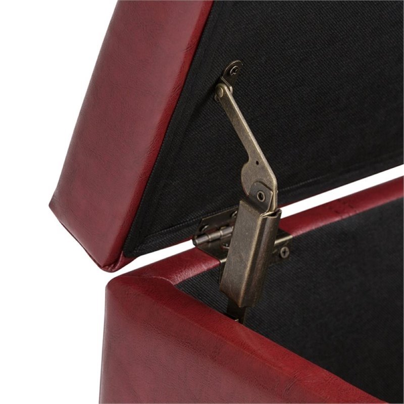 Pemberly Row Faux Leather Storage Bench in Radicchio Red