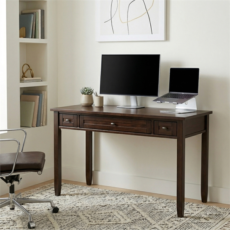 Pemberly Row 48-Inch Solid Wood Transitional Desk in Russet Brown