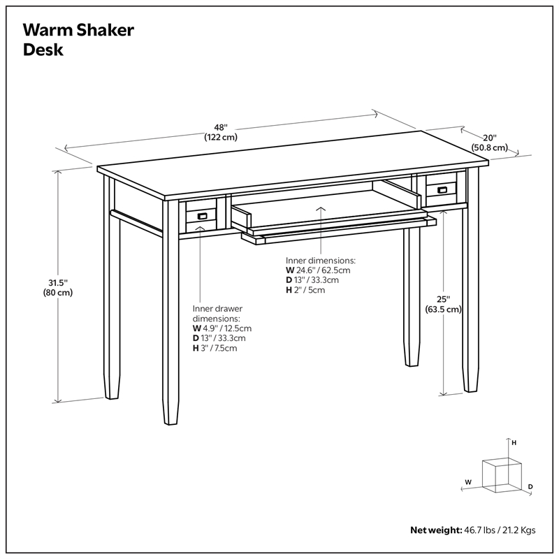 Pemberly Row 48-Inch Solid Wood Transitional Desk in Russet Brown