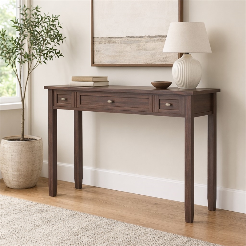 Pemberly Row 48-Inch Solid Wood Transitional Desk in Russet Brown