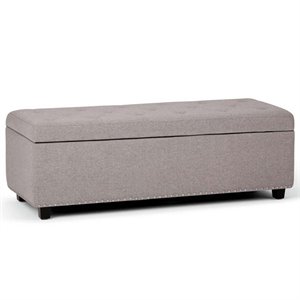 Pemberly Row 48&quot Rectangle Ottoman in Cloud Gray Linen Fabric with Storage