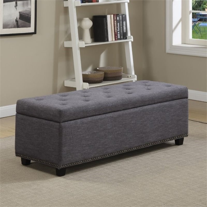 Pemberly Row 48 in Storage Ottoman in Slate Grey Linen Look Fabric