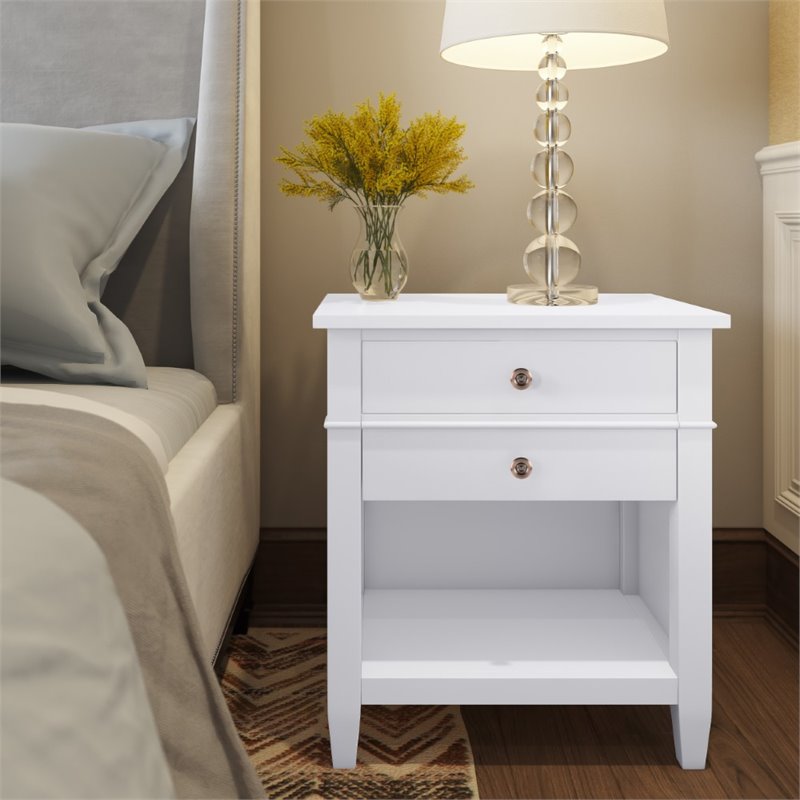 Pemberly Row Transitional Wood Bedside Nightstand Table in White