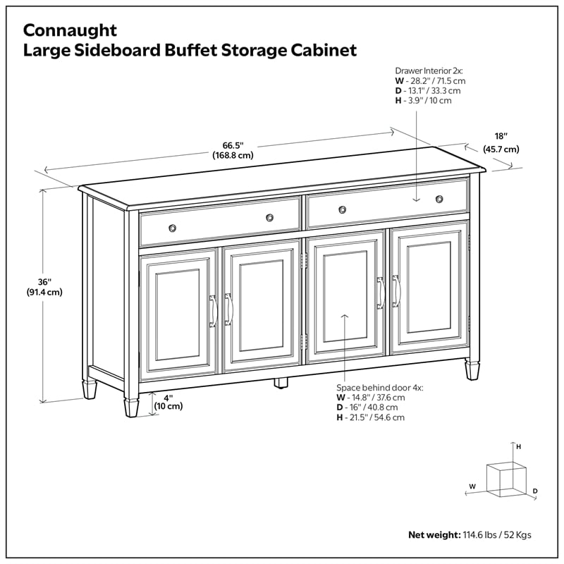 Pemberly Row Solid Wood Wide Sideboard Buffet Cabinet in White