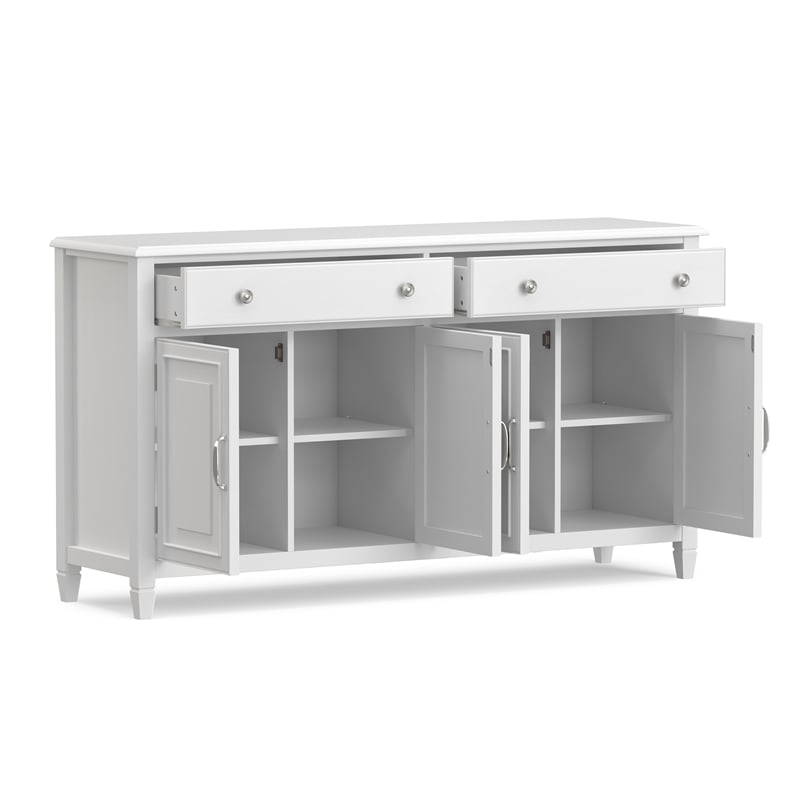 Pemberly Row Solid Wood Wide Sideboard Buffet Cabinet in White