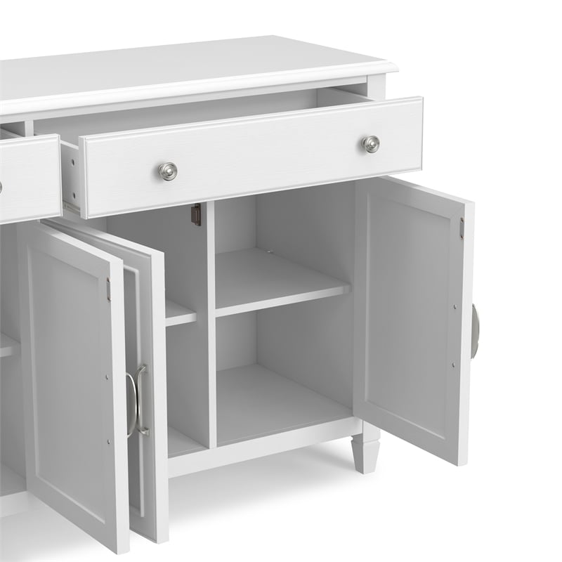 Pemberly Row Solid Wood Wide Sideboard Buffet Cabinet in White