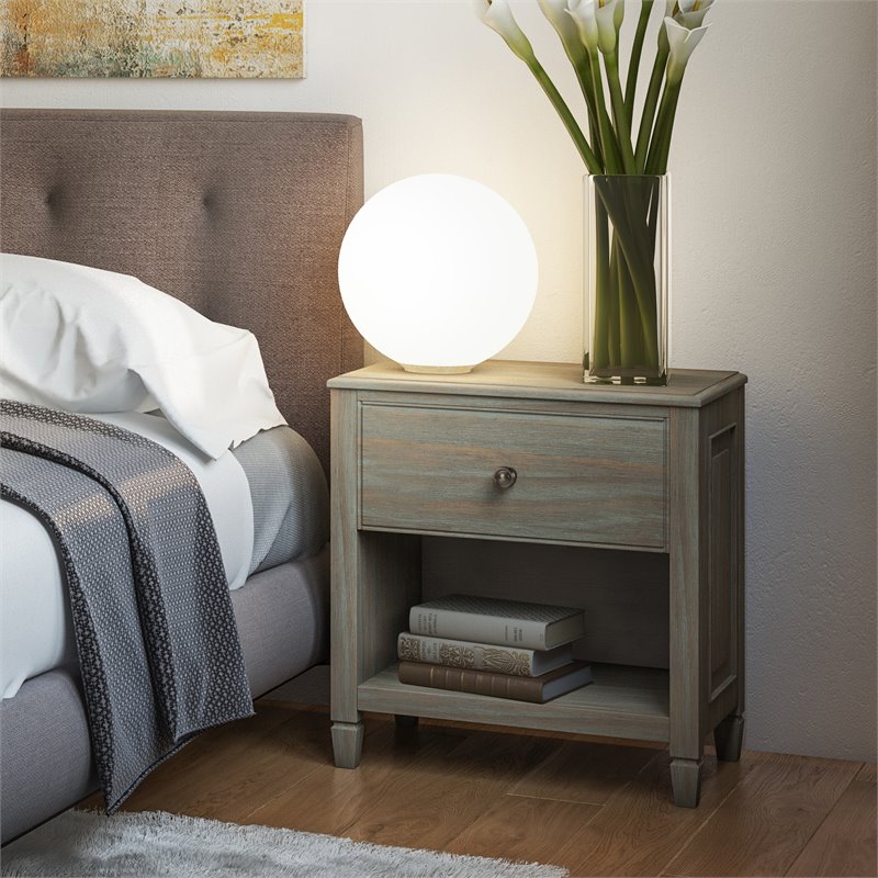 Pemberly Row 24 in Solid Wood Bedside Nightstand Table in Distressed Gray