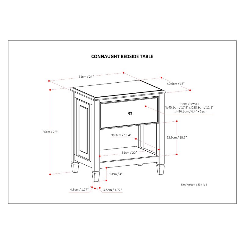 Pemberly Row 24 in Solid Wood Bedside Nightstand Table in Distressed Gray