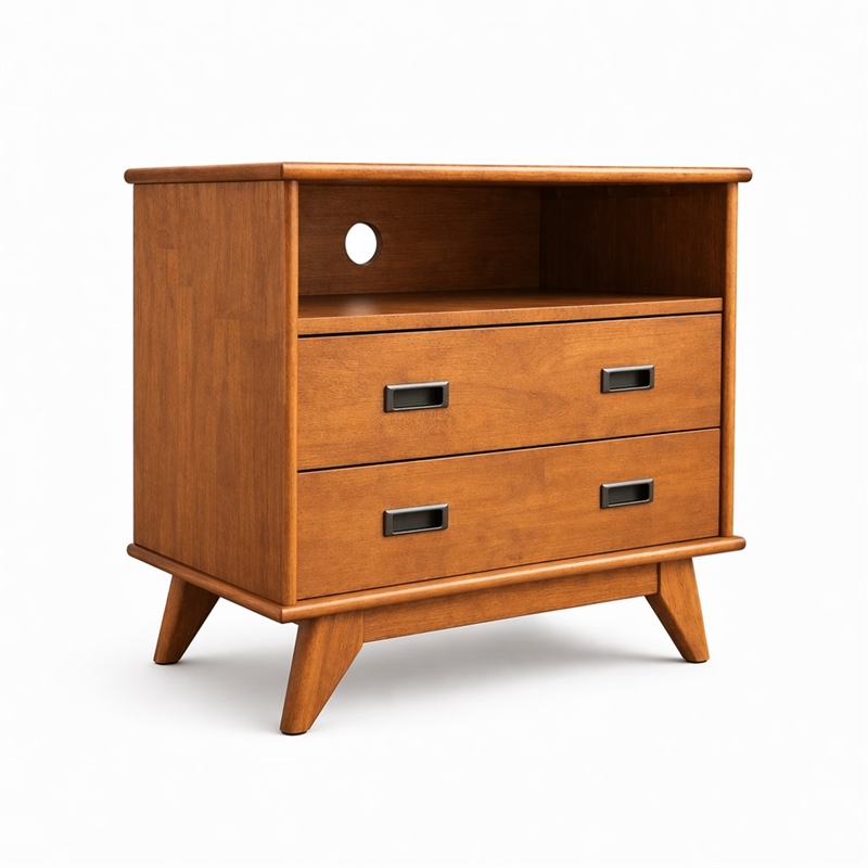 Pemberly Row Mid Century Bedside Table with Drawers in Teak Brown