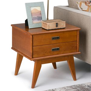 Pemberly Row Solid Hardwood Rectangle Side Table in Teak Brown