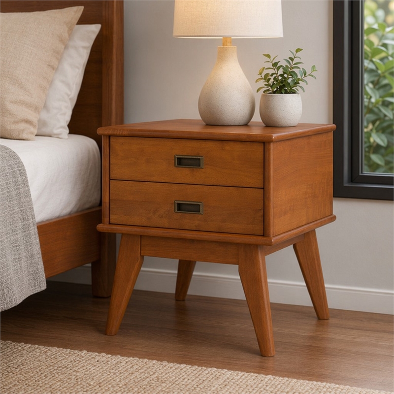 Pemberly Row Solid Hardwood Rectangle Side Table in Teak Brown