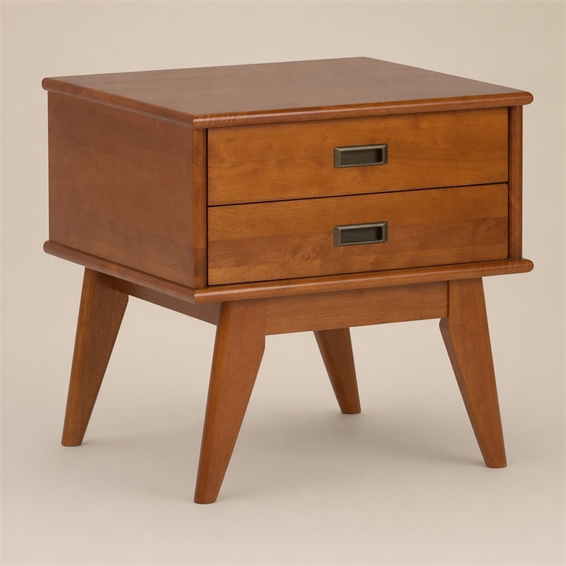 Pemberly Row Solid Hardwood Rectangle Side Table in Teak Brown