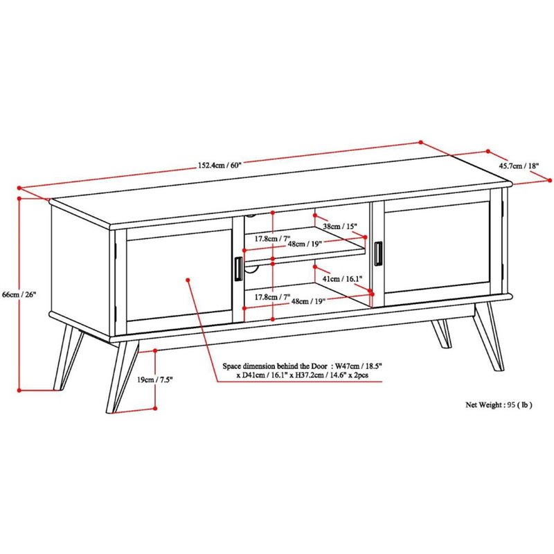 Pemberly Row Solid Hardwood 60 in TV Media Stand in Teak Brown