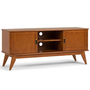 Pemberly Row Solid Hardwood 60 in TV Media Stand in Teak Brown