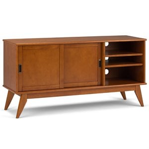 Pemberly Row Solid Wood 60 in Modern TV Stand in Teak Brown