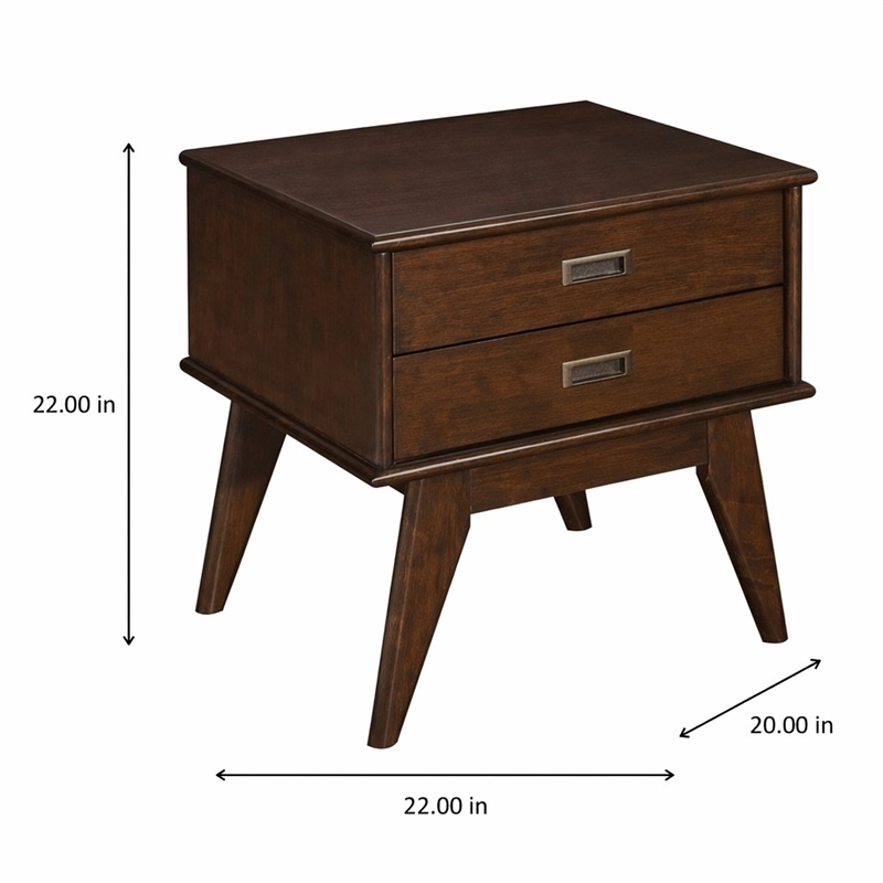 Pemberly Row Solid Wood Side Table with 2 Drawers in Auburn Brown