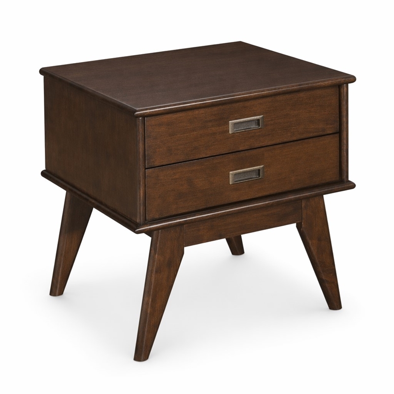 Pemberly Row Solid Wood Side Table with 2 Drawers in Auburn Brown