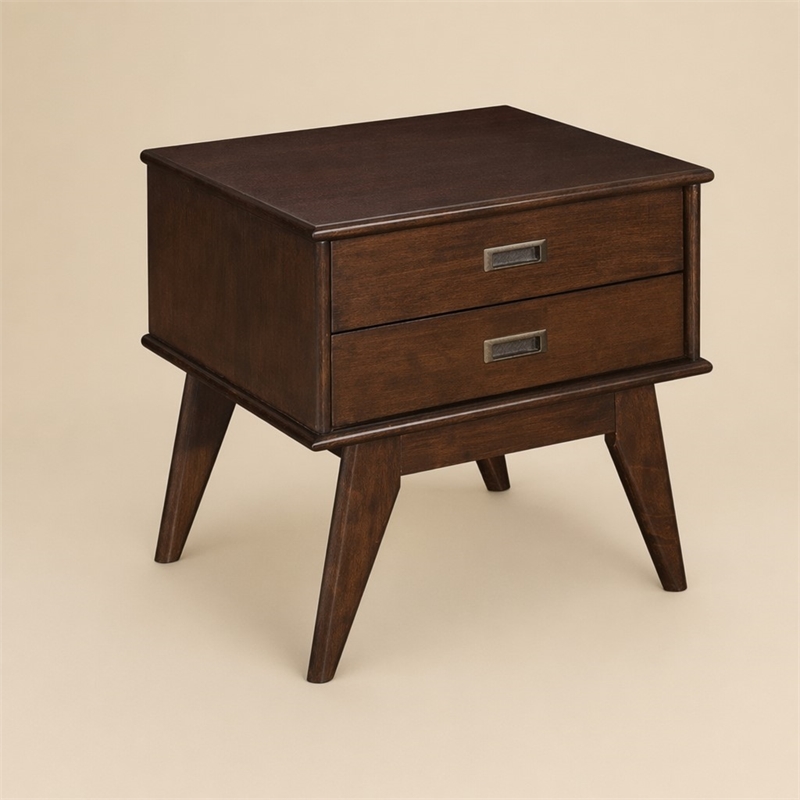 Pemberly Row Solid Wood Side Table with 2 Drawers in Auburn Brown