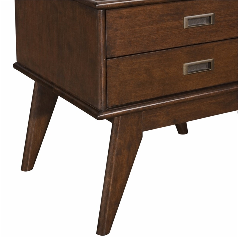 Pemberly Row Solid Wood Side Table with 2 Drawers in Auburn Brown