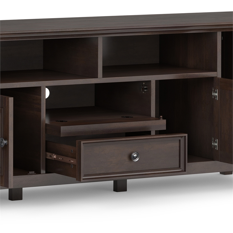 Pemberly Row 72 Inch Transitional TV Stand in Brunette Brown with Storage
