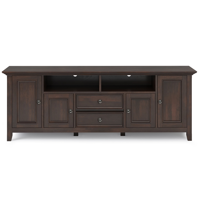 Pemberly Row 72 Inch Transitional TV Stand in Brunette Brown with Storage