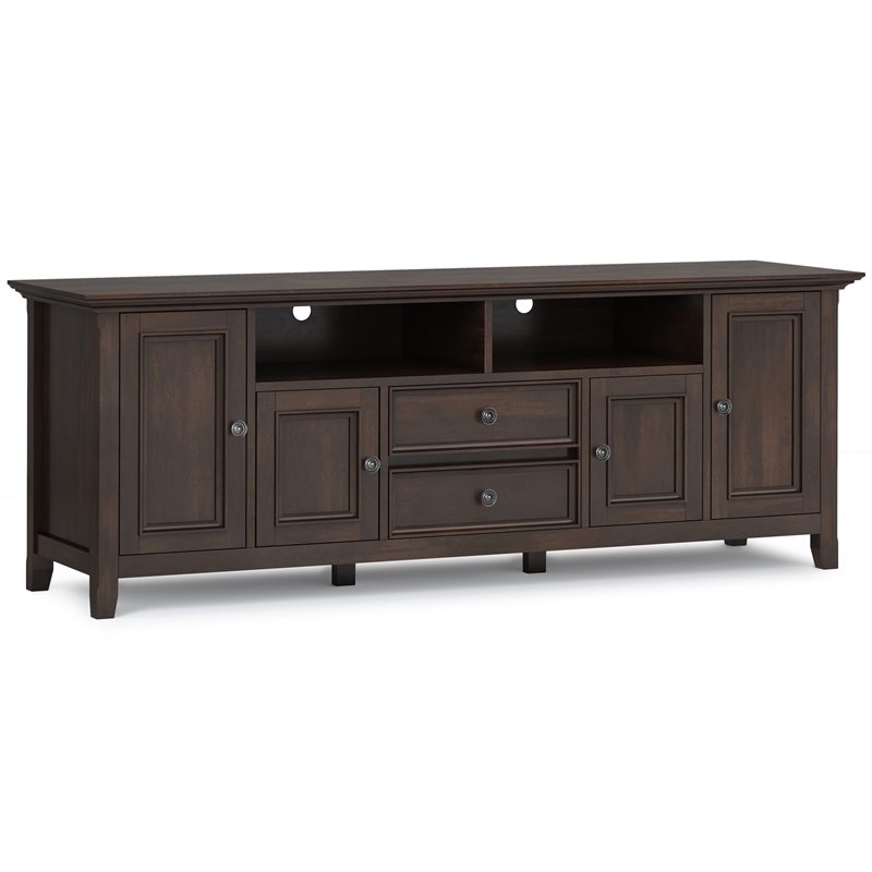 Pemberly Row 72 Inch Transitional TV Stand in Brunette Brown with Storage