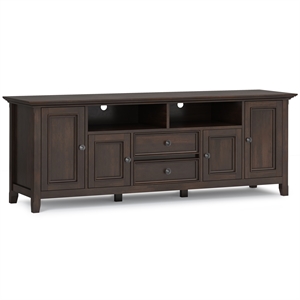 Pemberly Row 72 Inch Transitional TV Stand in Brunette Brown with Storage