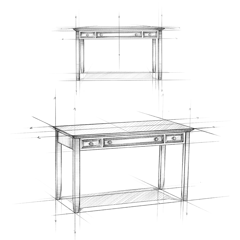 Pemberly Row Solid Wood 54 Inch Desk in Distressed Gray with Storage