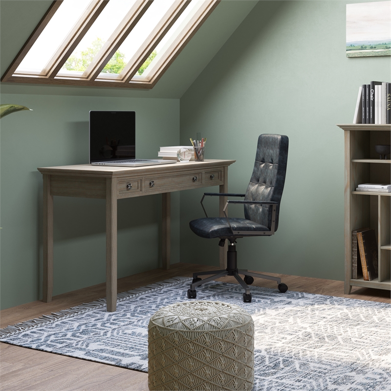 Pemberly Row Solid Wood 54 Inch Desk in Distressed Gray with Storage