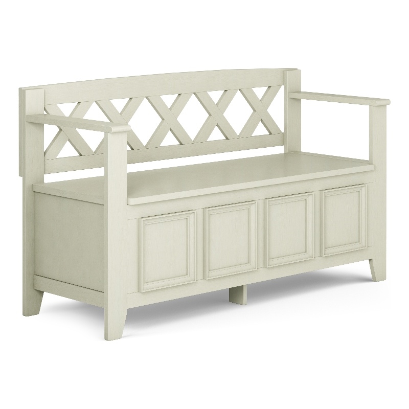 Pemberly Row 48 in Transitional Solid Wood Bench with Storage in Antique White
