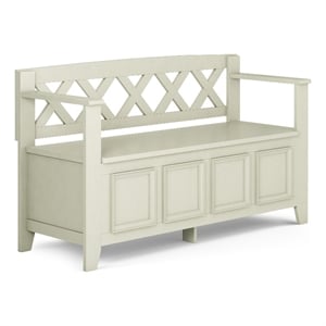 Pemberly Row 48 in Transitional Solid Wood Bench with Storage in Antique White