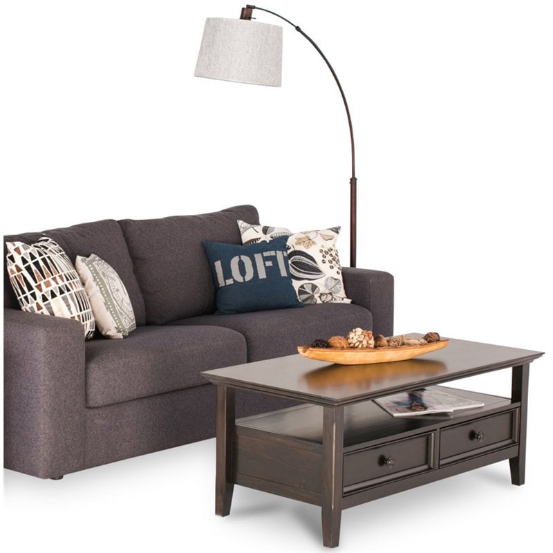 Pemberly Row Solid Wood Coffee Table with Drawers in Hickory Brown