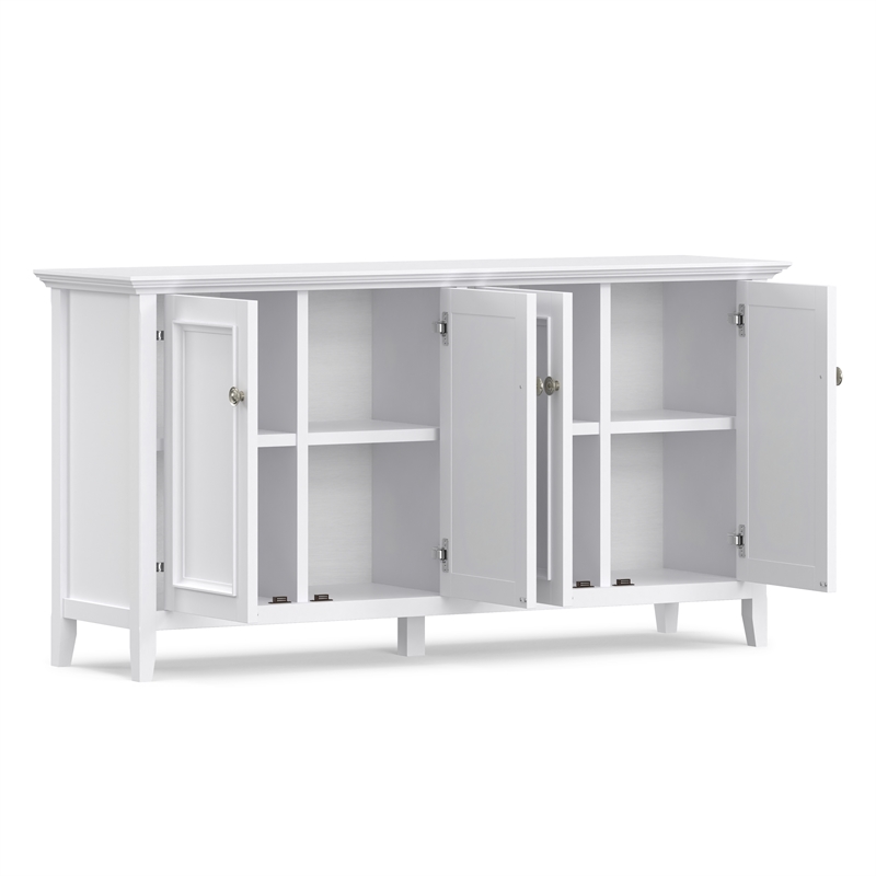 Pemberly Row Solid Wood Wide 4 Door Storage Cabinet in White