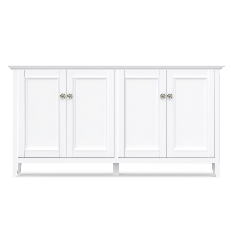Pemberly Row Solid Wood Wide 4 Door Storage Cabinet in White