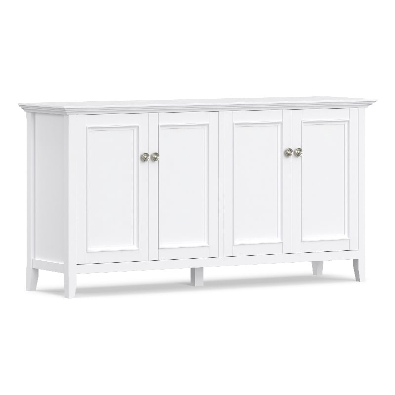 Pemberly Row Solid Wood Wide 4 Door Storage Cabinet in White