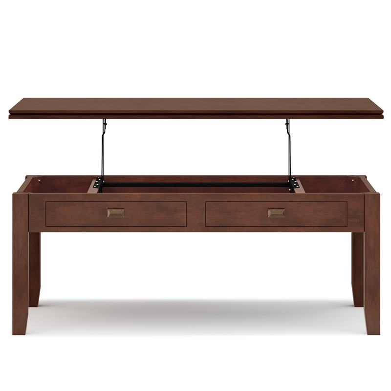 Pemberly Row Solid Wood Lift-Top Coffee Table in Russet Brown