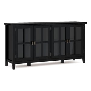 Pemberly Row 66 in Wide 4-Door Storage Cabinet Black Solid Wood