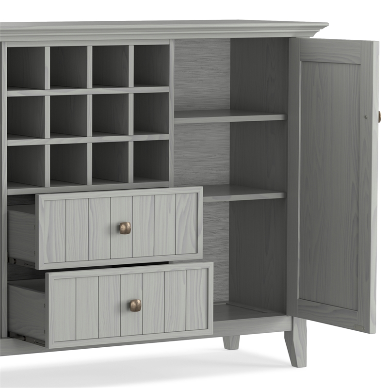 Pemberly Row Solid Wood Sideboard Buffet with Wine Rack in Fog Gray