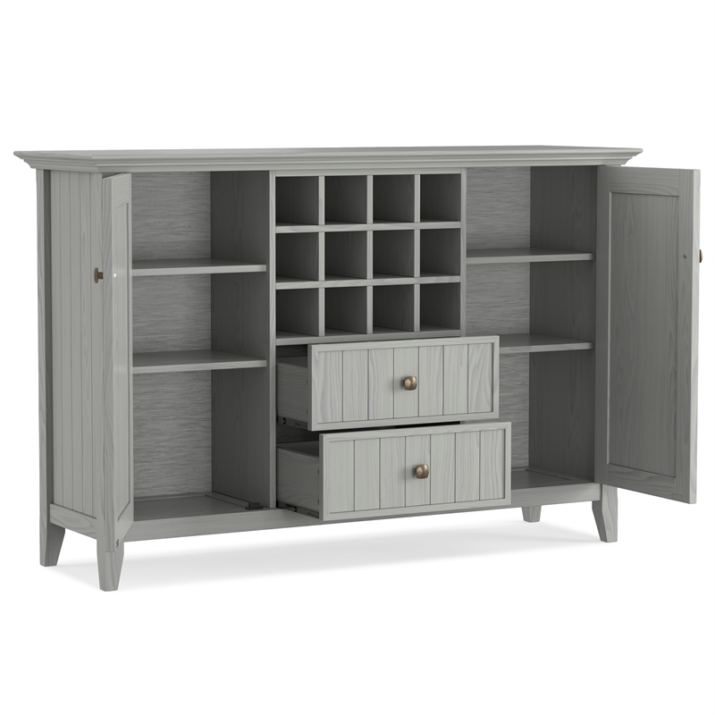 Pemberly Row Solid Wood Sideboard Buffet with Wine Rack in Fog Gray