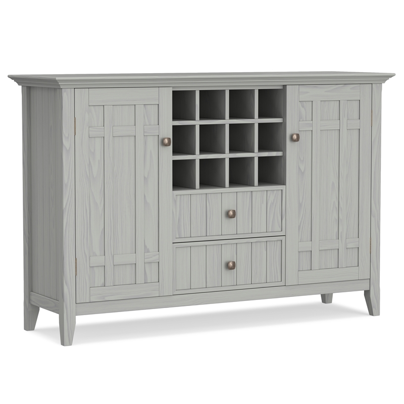 Pemberly Row Solid Wood Sideboard Buffet with Wine Rack in Fog Gray
