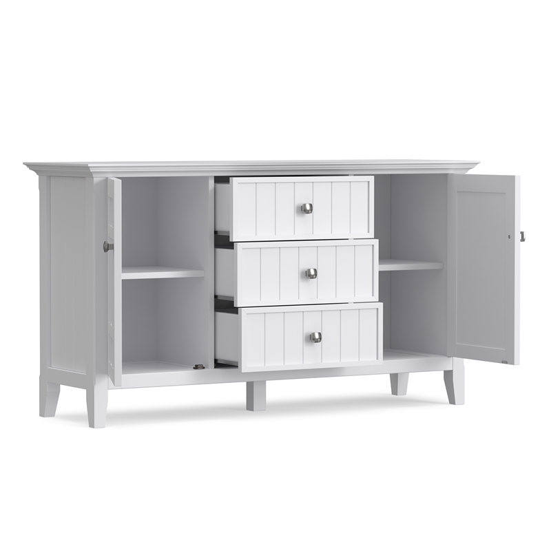 Pemberly Row Solid Wood Sideboard Buffet in White with Adjustable Shelves
