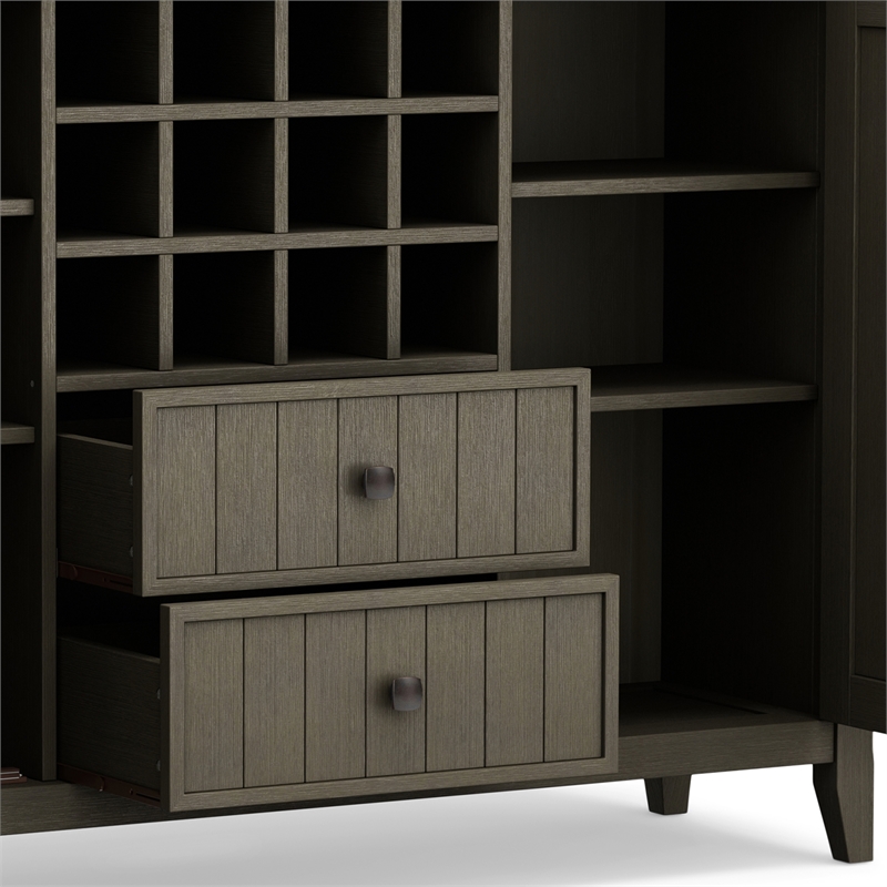 Pemberly Row Solid Wood Sideboard Buffet with Wine Rack in Farmhouse Gray