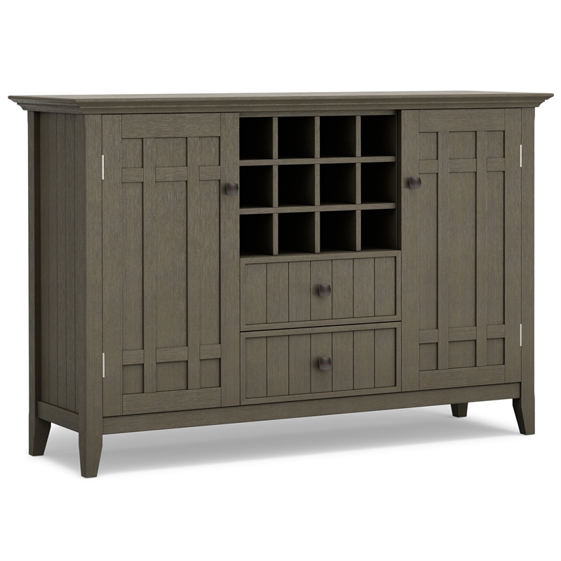 Pemberly Row Solid Wood Sideboard Buffet with Wine Rack in Farmhouse Gray