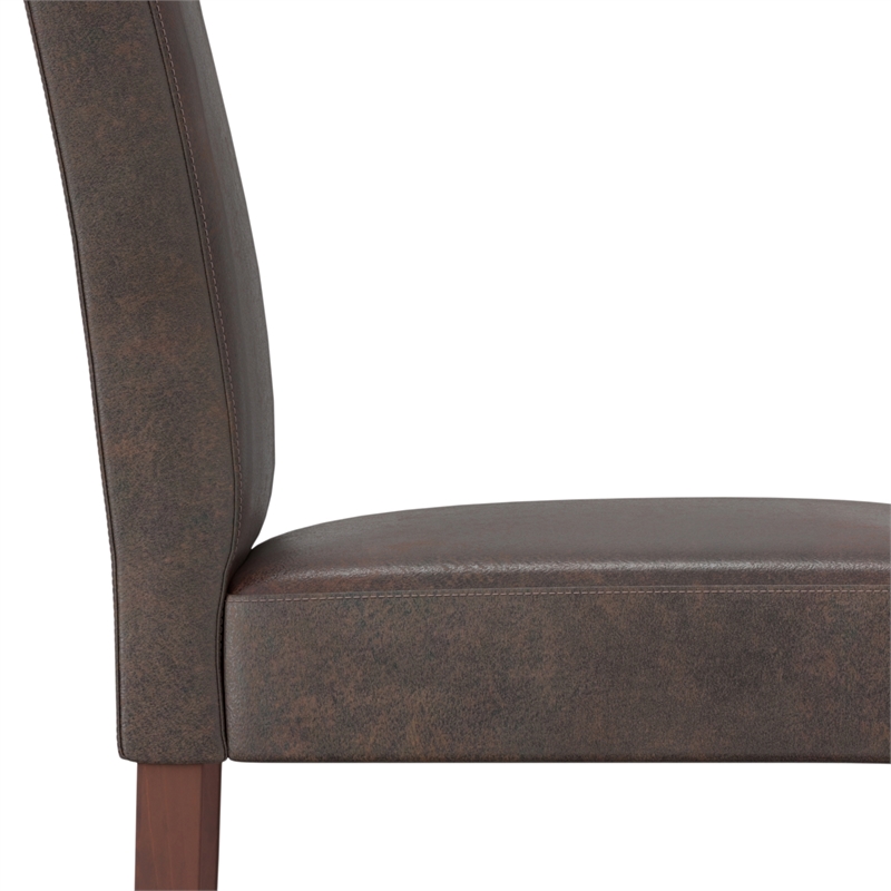 Pemberly Row Parson Dining Chairs Distressed Faux Leather 2pcs Brown