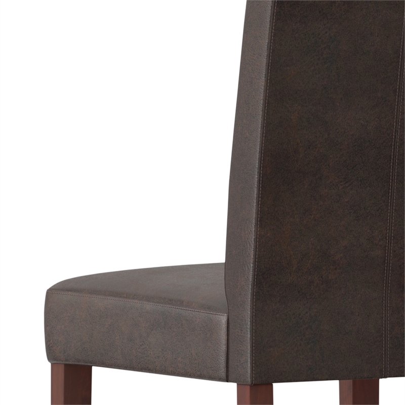 Pemberly Row Parson Dining Chairs Distressed Faux Leather 2pcs Brown