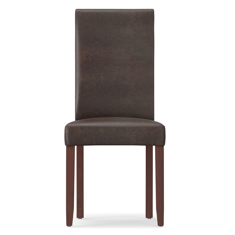 Pemberly Row Parson Dining Chairs Distressed Faux Leather 2pcs Brown