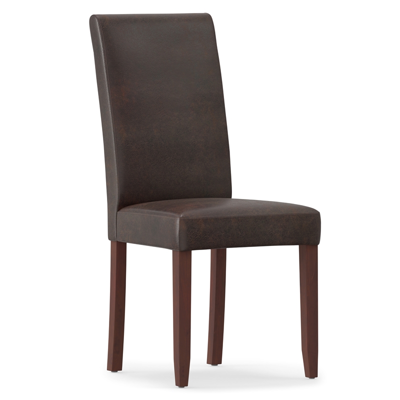 Pemberly Row Parson Dining Chairs Distressed Faux Leather 2pcs Brown