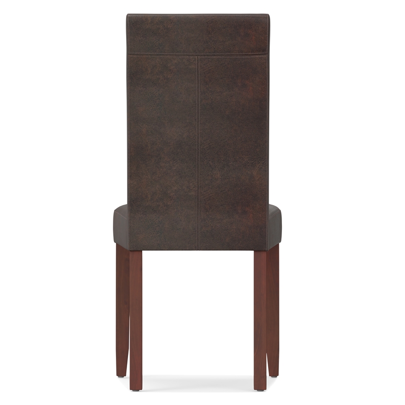 Pemberly Row Parson Dining Chairs Distressed Faux Leather 2pcs Brown