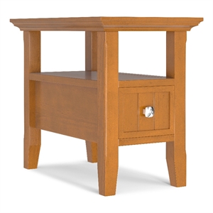 Pemberly Row 14&quot Solid Pine Wood Narrow Side Table with Drawer in Golden Brown